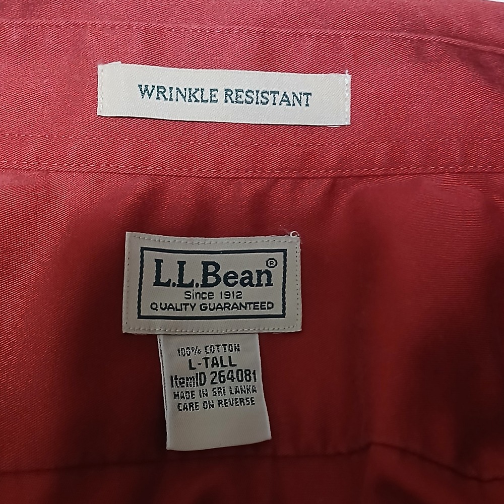 LL Bean Mens Large Tall Red Short Sleeve Button Down Shirt 100% Cotton 264081 - Picture 3 of 7